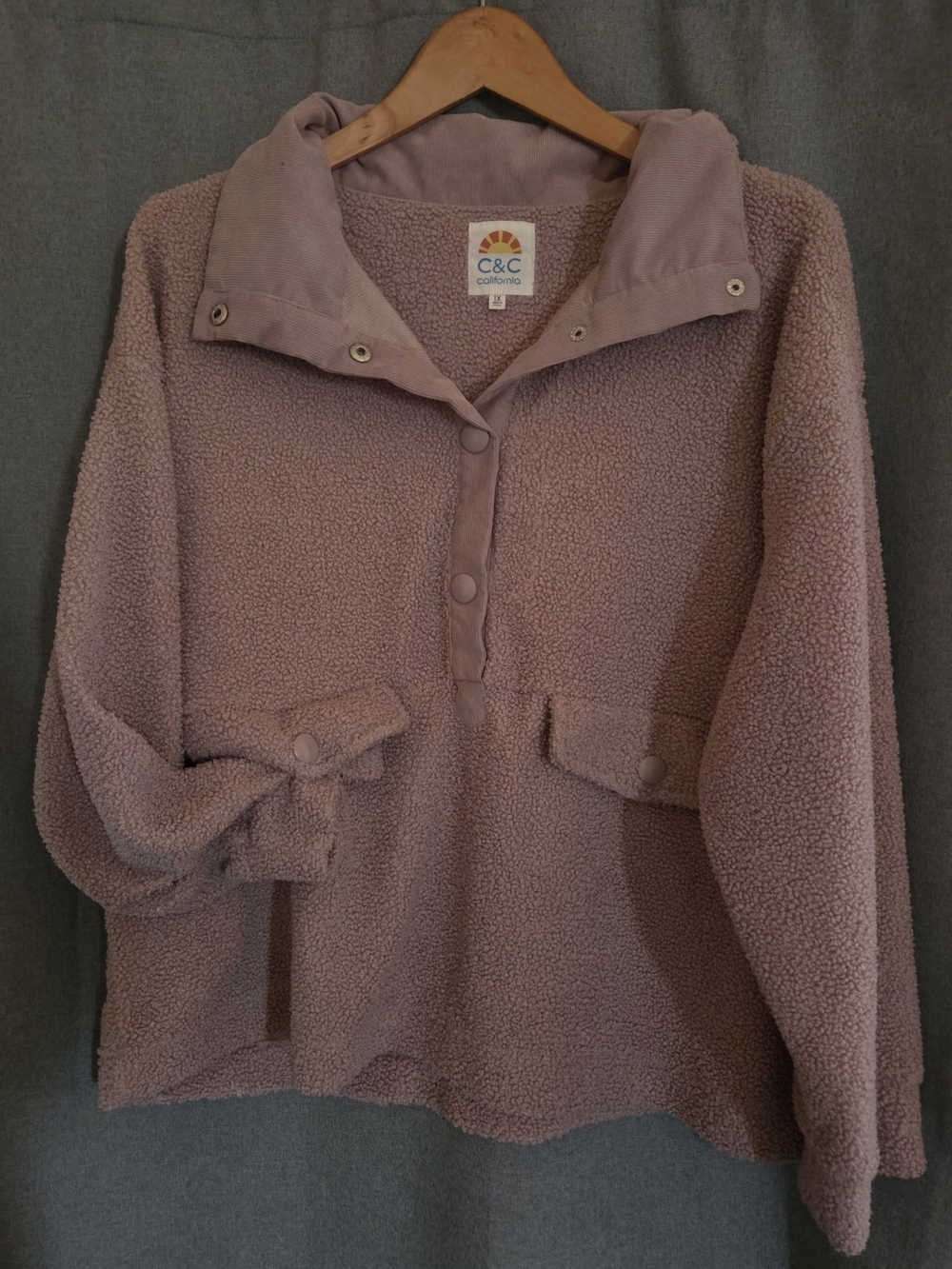 C&C California Mauve Sherpa Snap Pullover Jacket